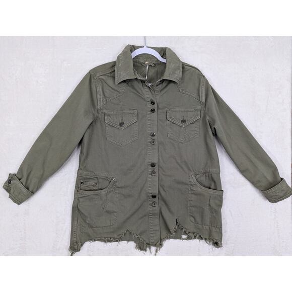 Free People Moonchild Women's Oversized Jacket Size Small Olive Green Distressed